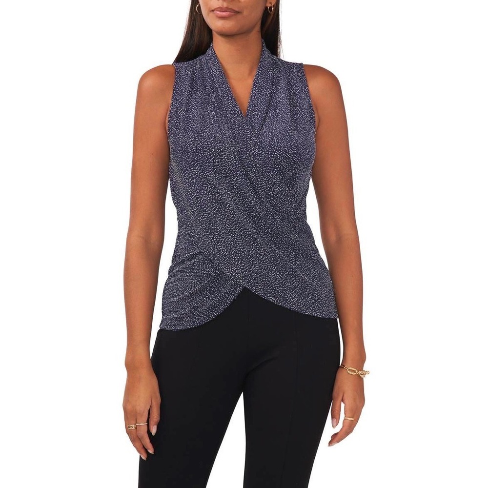 MSK Womens Crossover Front Sleeveless Blouse Top Metallic Large